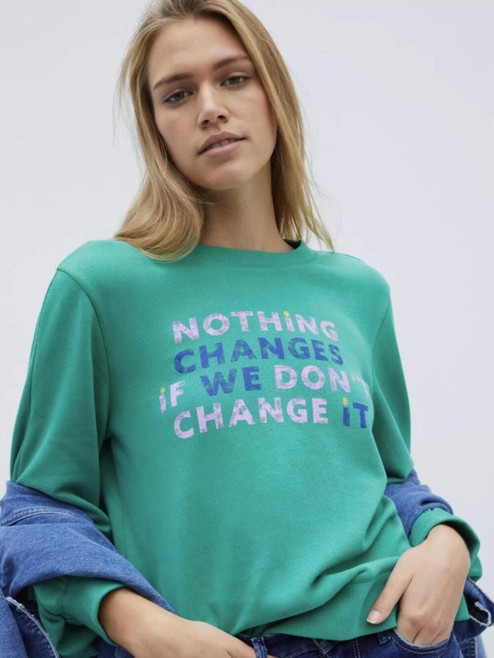 Maeve by Anthropologie Green "If We Don't Change It" Sweatshirt - Size - Small